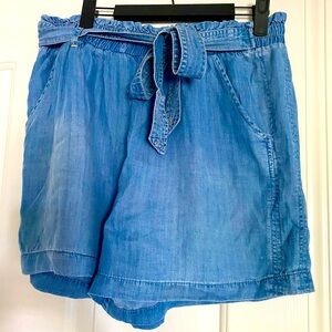 Knox Rose Women’s Blue High Waist Paperbag Jeans Shorts with Tie Waist, Size L
